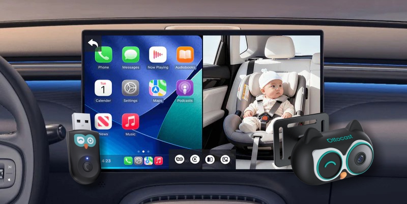 Ottocast ca520-t cabin care bezdrátový adaptér carplay s kamerou na zadní sedadlo 1 evtech_cz